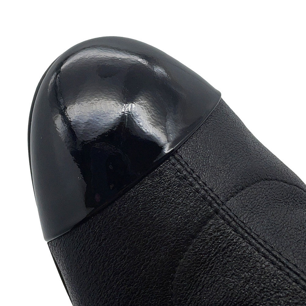 CHANEL Short boots with ribbon and CC logo BlackG40099 Leather Patent Leather Faux Pearl Size 34 C