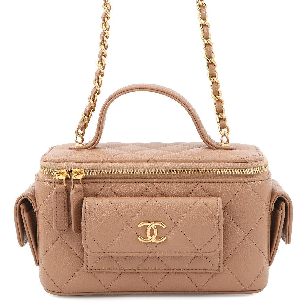 CHANEL Matelasse 2WAY vanity bag Jasmin FlowerAP3017 Caviar Leather