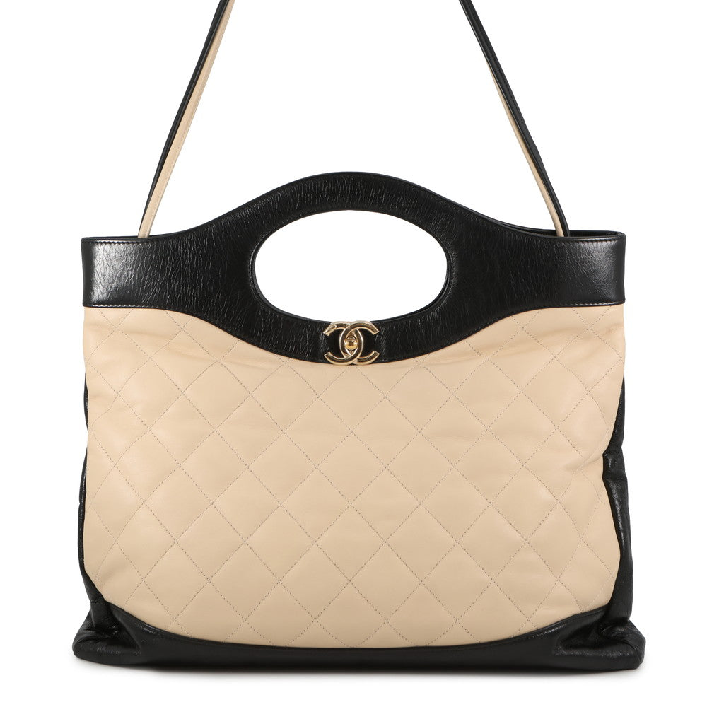 CHANEL CHANEL 31 Shopping Bag Beige/BlackA57977 Calf Leather Size Large
