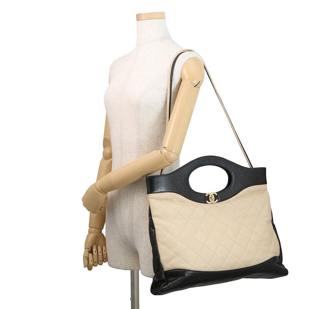 CHANEL CHANEL 31 Shopping Bag Beige/BlackA57977 Calf Leather Size Large