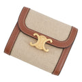CELINE Triomphe Trifold Compact Wallet Beige/Brown10D783 Canvas/Leather