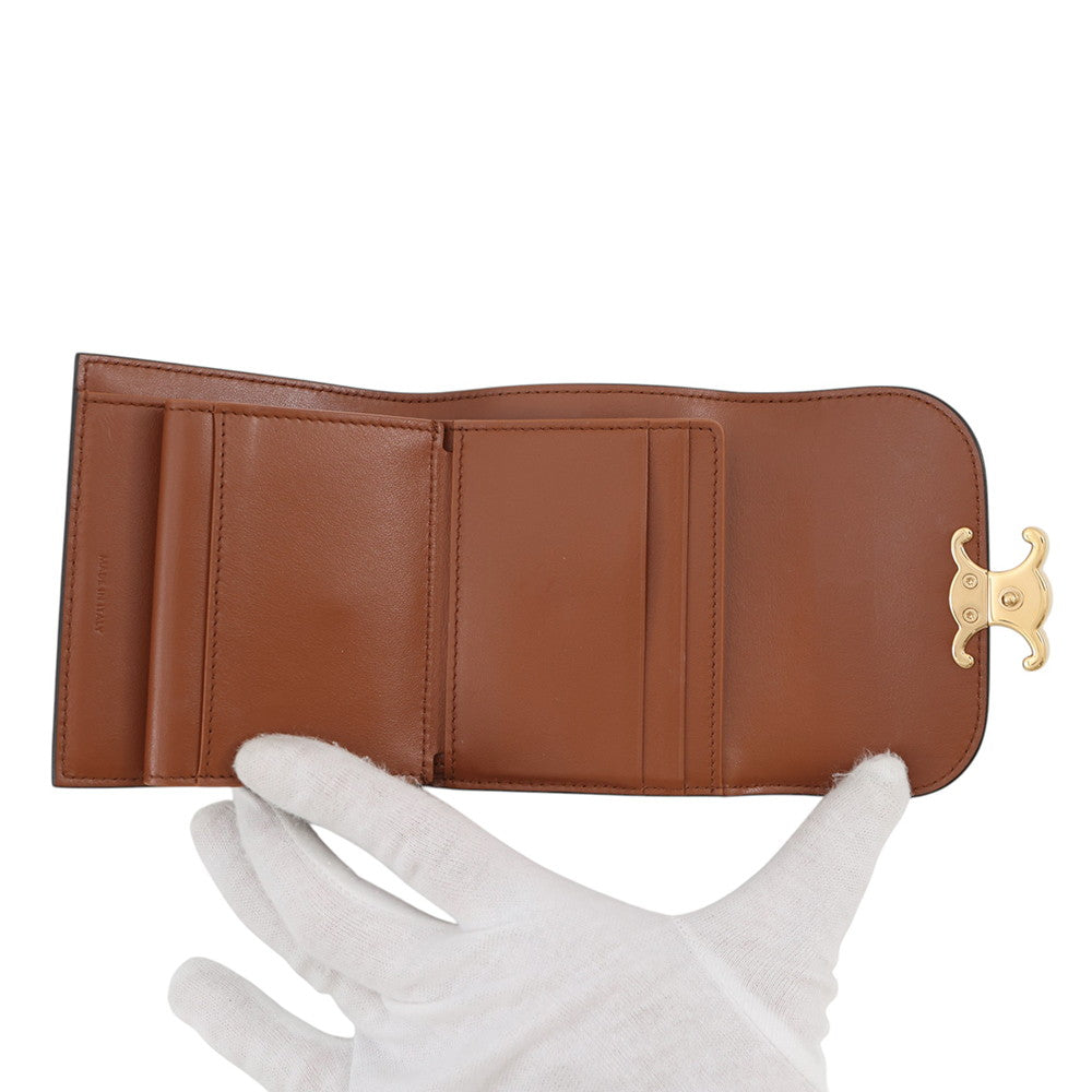 CELINE Triomphe Trifold Compact Wallet Beige/Brown10D783 Canvas/Leather
