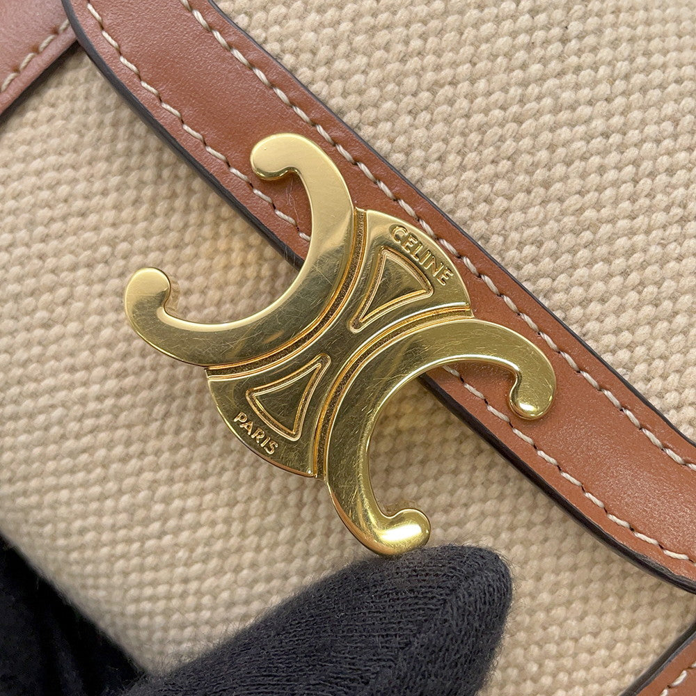 CELINE Triomphe Trifold Compact Wallet Beige/Brown10D783 Canvas/Leather