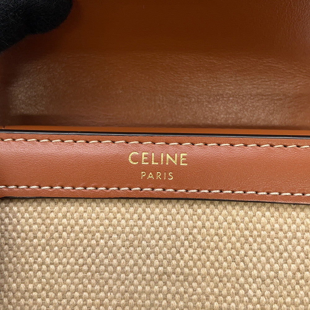 CELINE Triomphe Trifold Compact Wallet Beige/Brown10D783 Canvas/Leather
