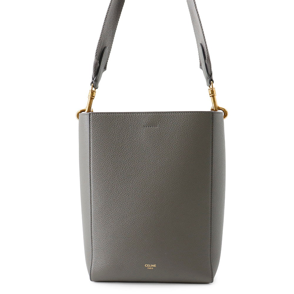 CELINE Sangle Bucket Shoulder Bag Gray189303 Leather Size Small