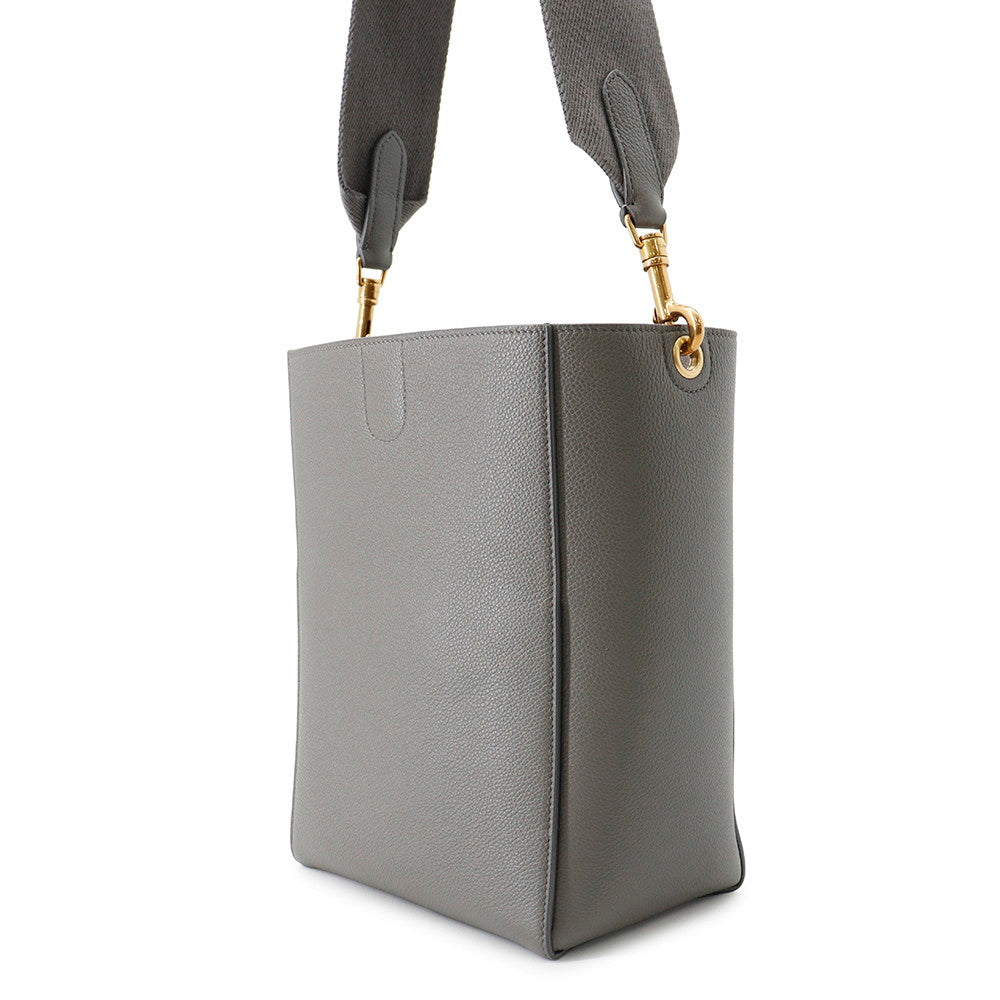 CELINE Sangle Bucket Shoulder Bag Gray189303 Leather Size Small