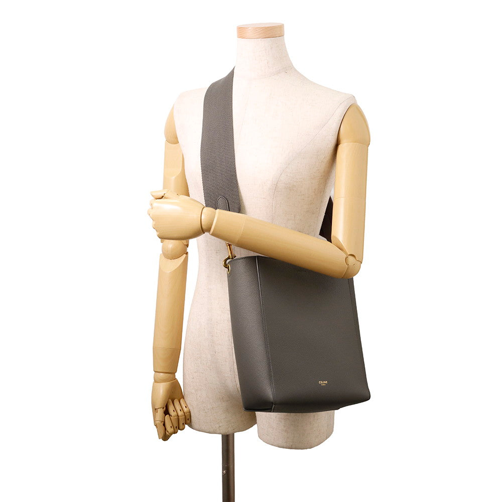 CELINE Sangle Bucket Shoulder Bag Gray189303 Leather Size Small