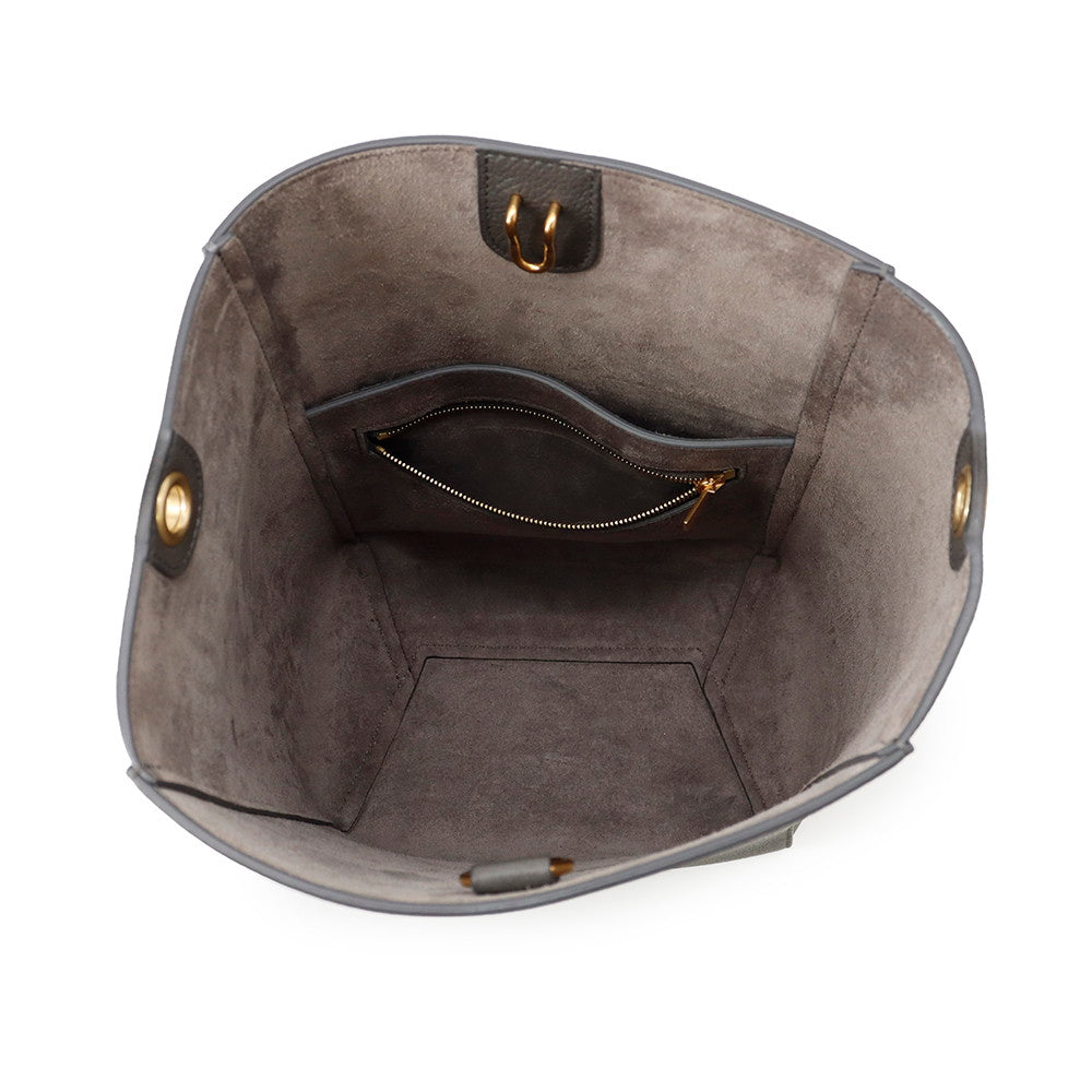 CELINE Sangle Bucket Shoulder Bag Gray189303 Leather Size Small
