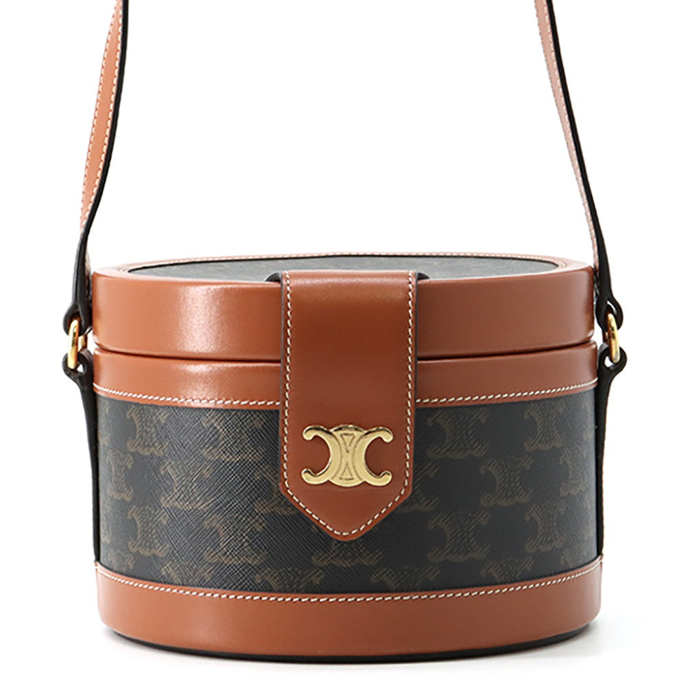 CELINE Triomphe Tambour Shoulder Bag Tan195192 PVC Leather Size Medium