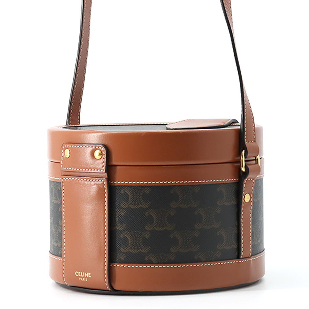 CELINE Triomphe Tambour Shoulder Bag Tan195192 PVC Leather Size Medium