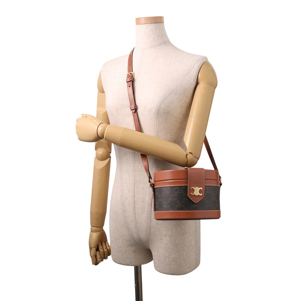 CELINE Triomphe Tambour Shoulder Bag Tan195192 PVC Leather Size Medium
