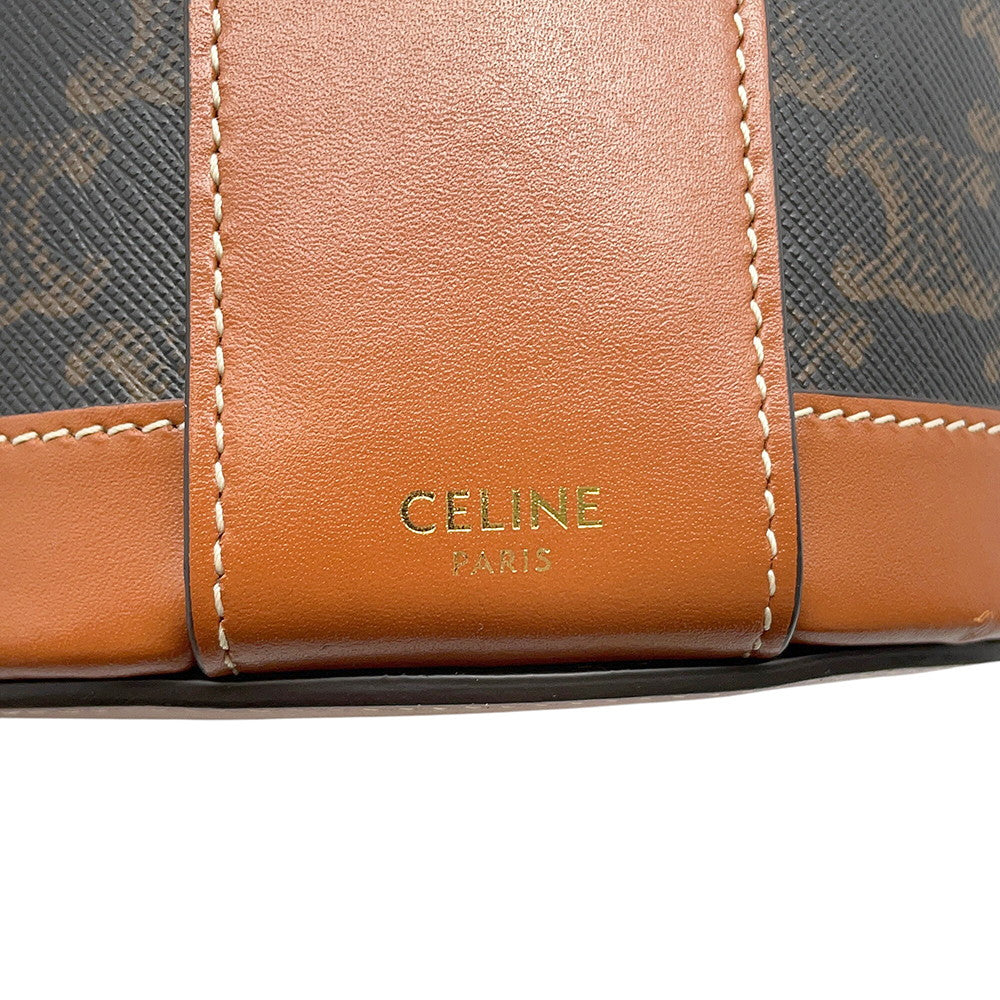 CELINE Triomphe Tambour Shoulder Bag Tan195192 PVC Leather Size Medium