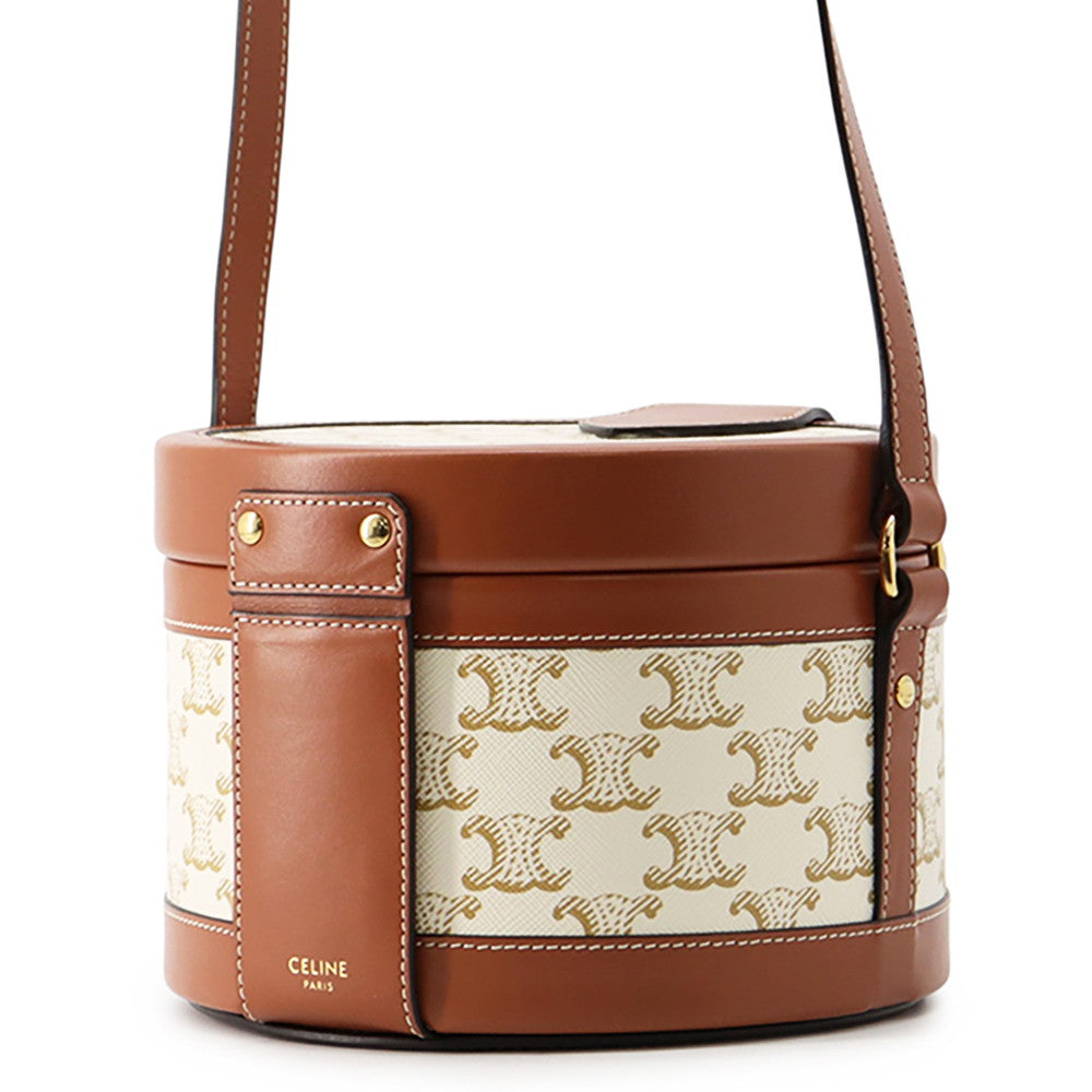 CELINE Triomphe Tambour Shoulder Bag White/Brown195192 PVC Leather Size Medium