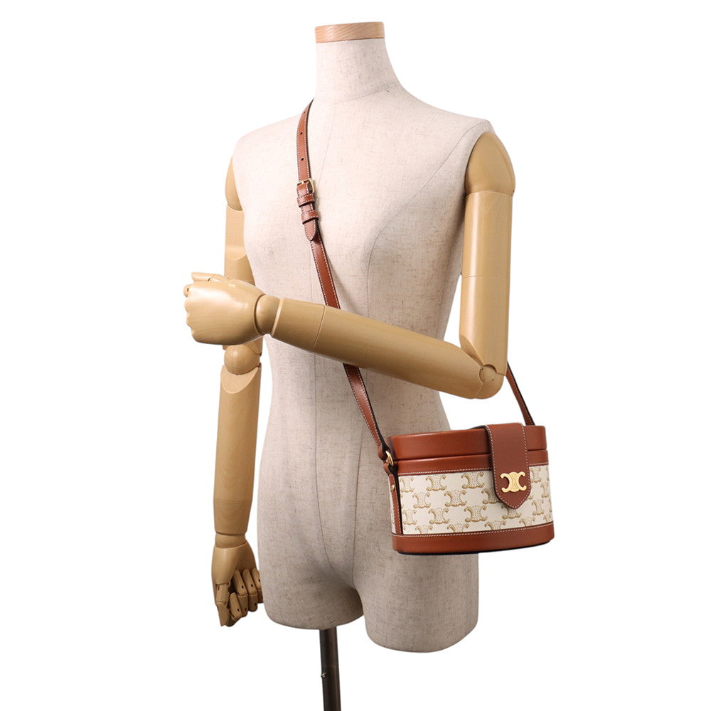 CELINE Triomphe Tambour Shoulder Bag White/Brown195192 PVC Leather Size Medium