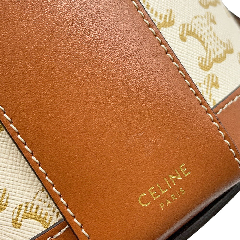CELINE Triomphe Tambour Shoulder Bag White/Brown195192 PVC Leather Size Medium