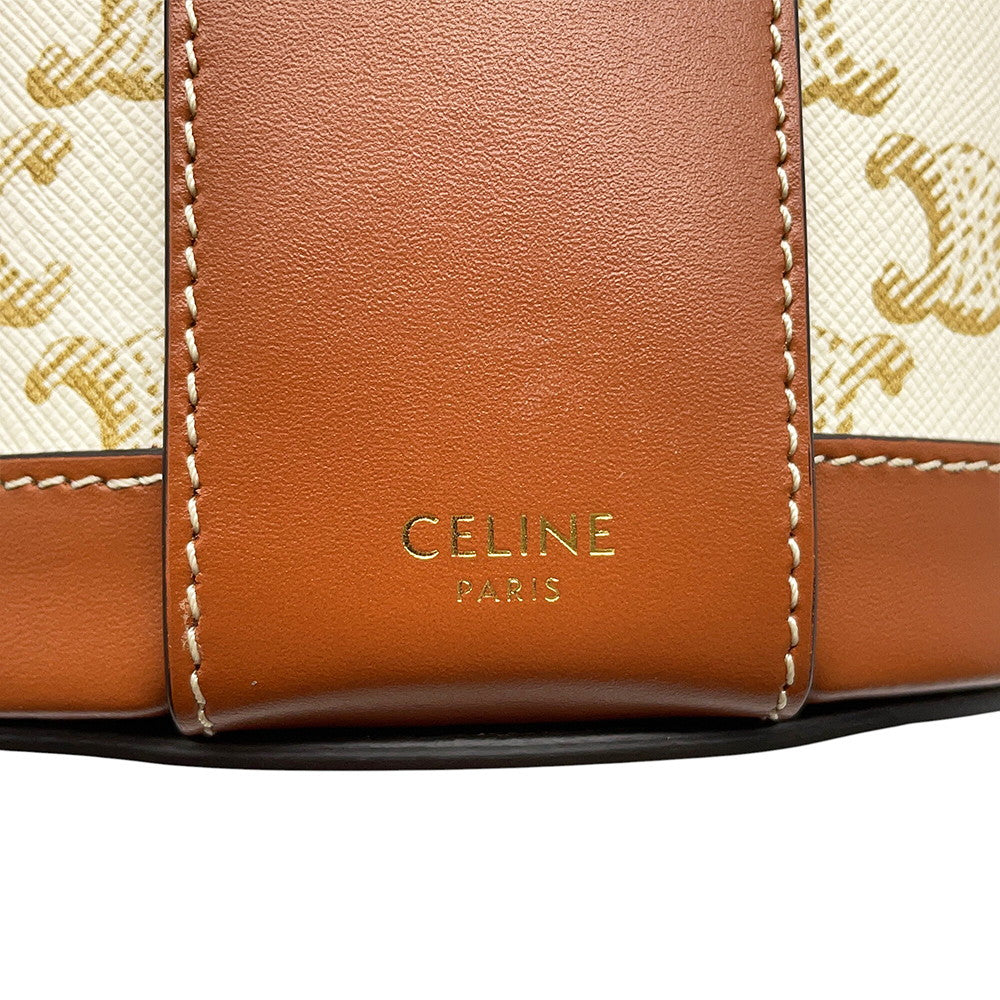 CELINE Triomphe Tambour Shoulder Bag White/Brown195192 PVC Leather Size Medium