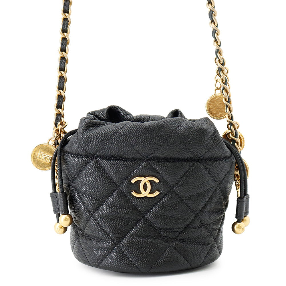 CHANEL Matelasse CC Logo Chain Mini Pouch BlackAP3111 Caviar Leather