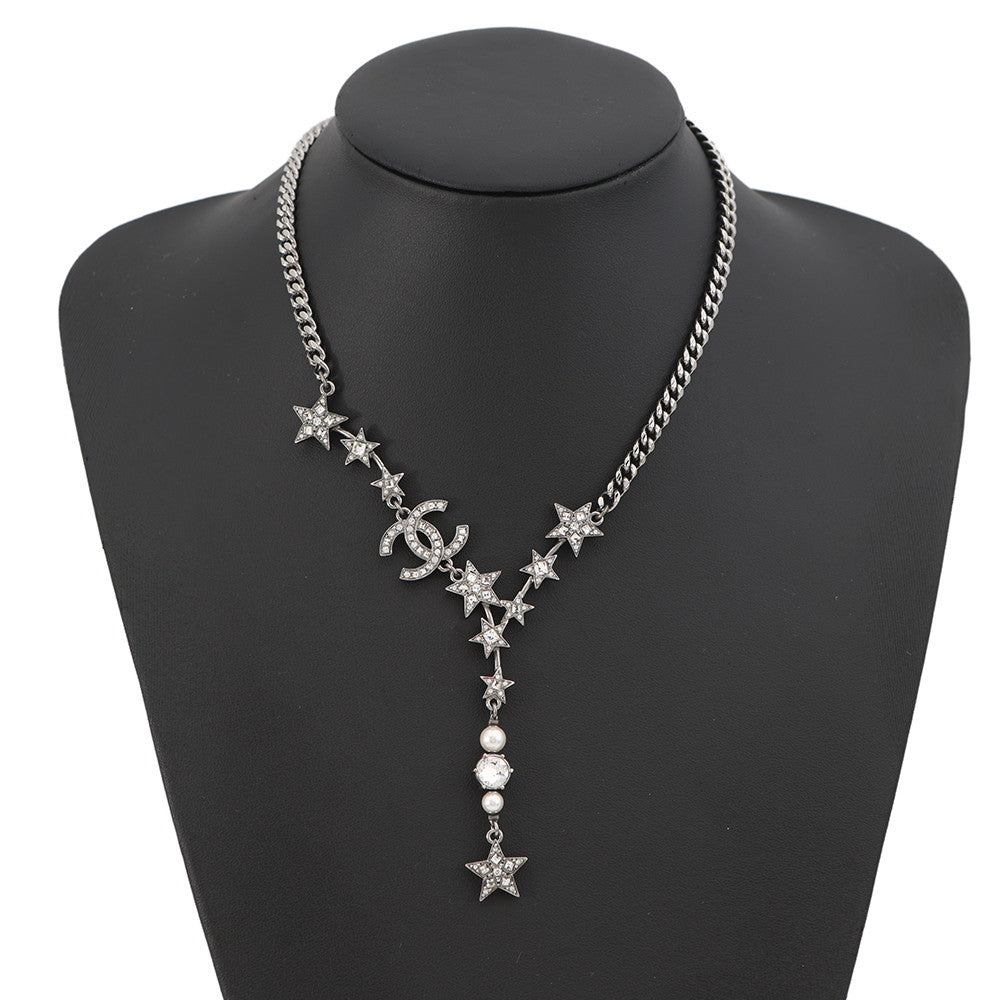 CHANEL Star motif Necklace Silver Gold Plated