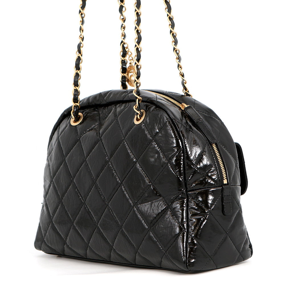 CHANEL maxi bowling bag Black Shiny Calf Leather