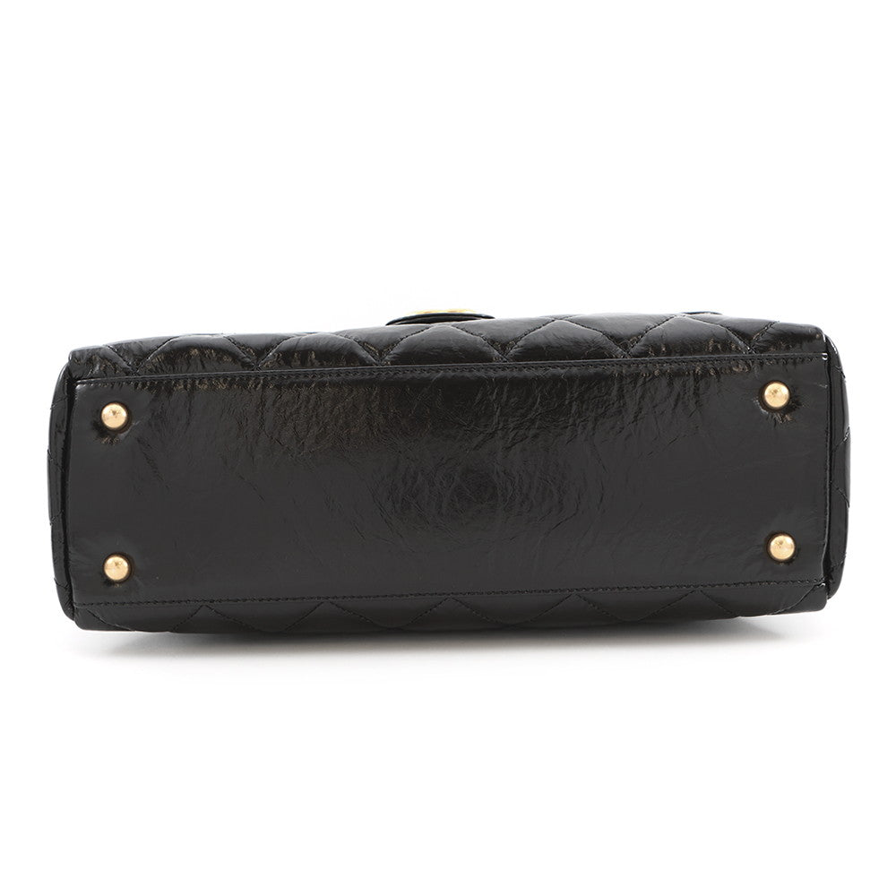 CHANEL maxi bowling bag Black Shiny Calf Leather