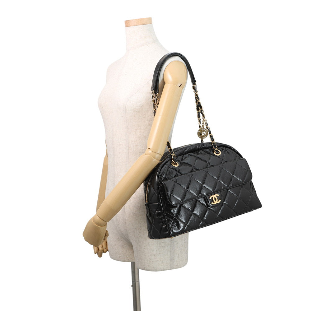 CHANEL maxi bowling bag Black Shiny Calf Leather