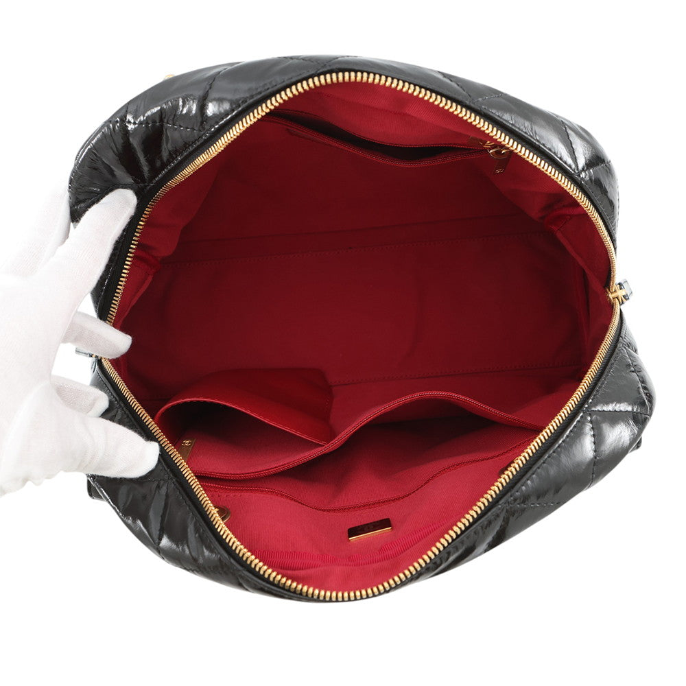CHANEL maxi bowling bag Black Shiny Calf Leather