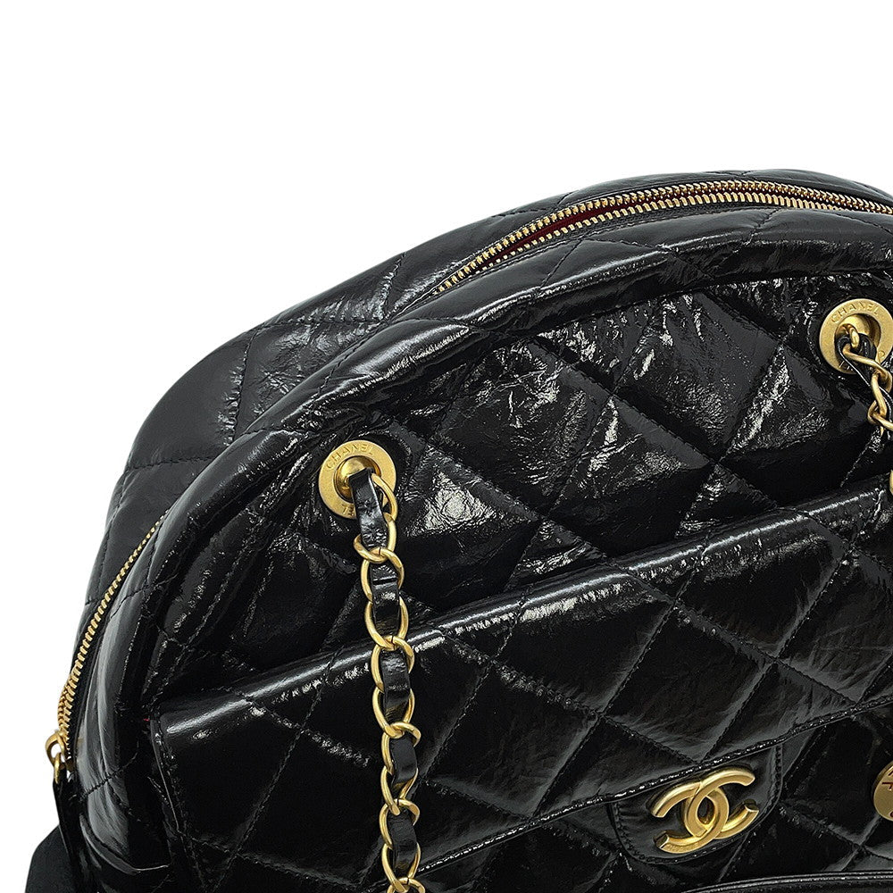 CHANEL maxi bowling bag Black Shiny Calf Leather