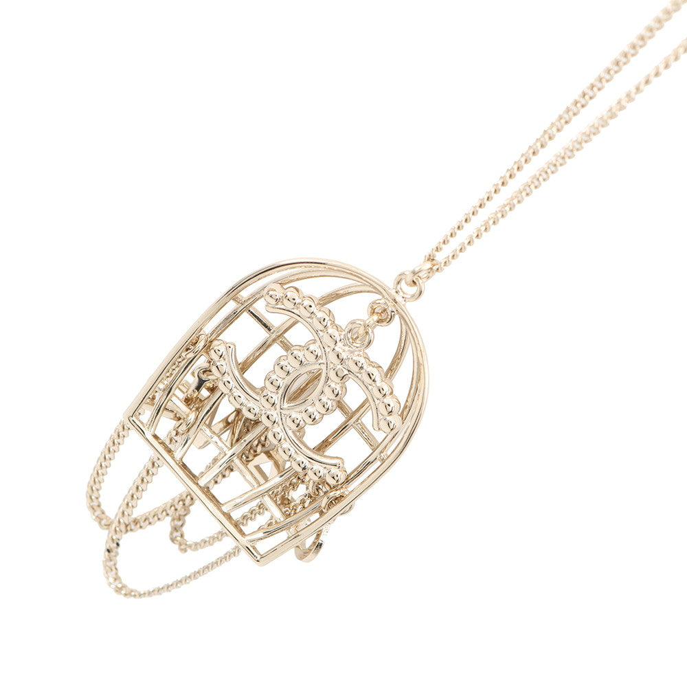 CHANEL Birdcage necklace CC Logo Gold Metal Rhinestone