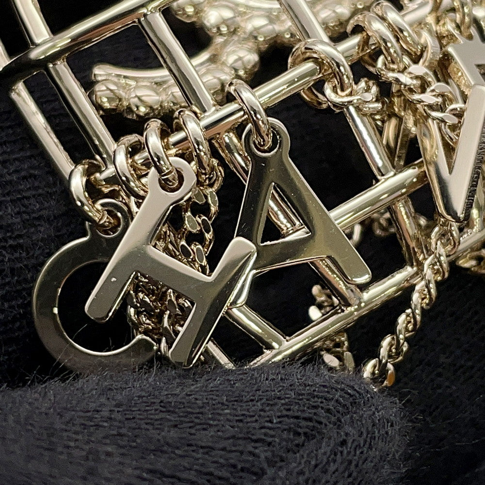 CHANEL Birdcage necklace CC Logo Gold Metal Rhinestone