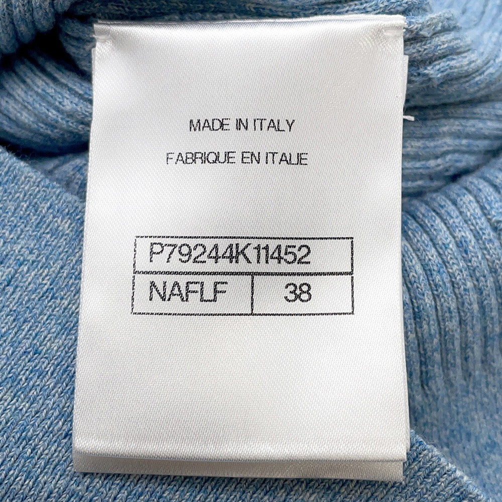 CHANEL CC Logo Short-Sleeve Ribbed Knit Sweater Size 38 BlueP79244 Cotton 98% Polyamide 1% Polyurethane 1%