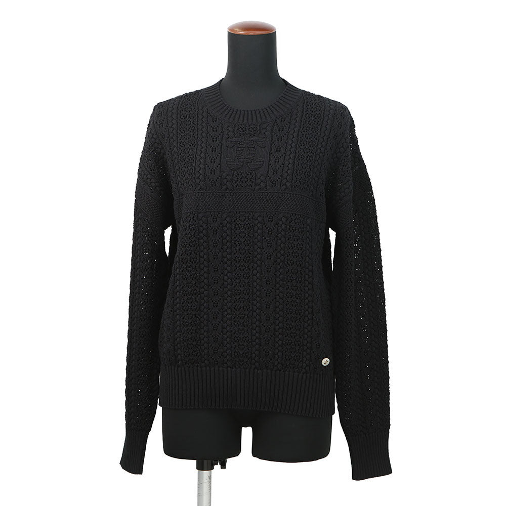 CHANEL COCO BEACH Pullover Knit Sweater Size 38 BlackP76925 K11083 94305 Cotton 100%