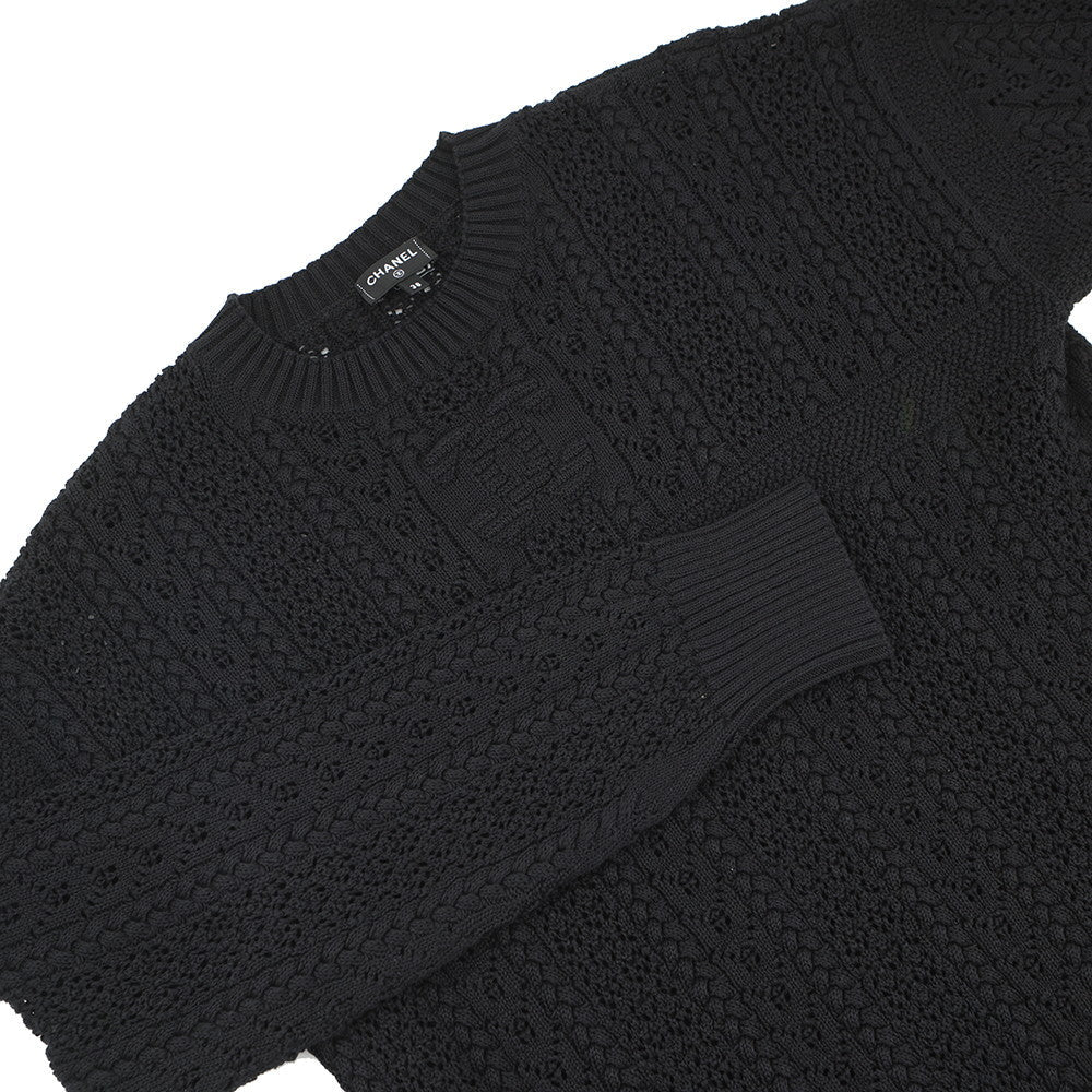 CHANEL COCO BEACH Pullover Knit Sweater Size 38 BlackP76925 K11083 94305 Cotton 100%