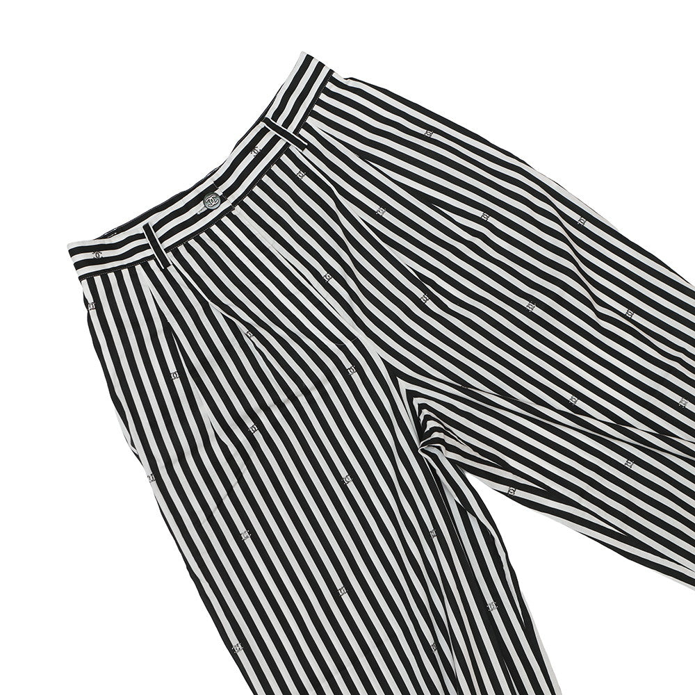 CHANEL Coco Beach Striped Bottom Pants Size 36 Black/WhiteP76233 98% Cotton, 2% Elestain