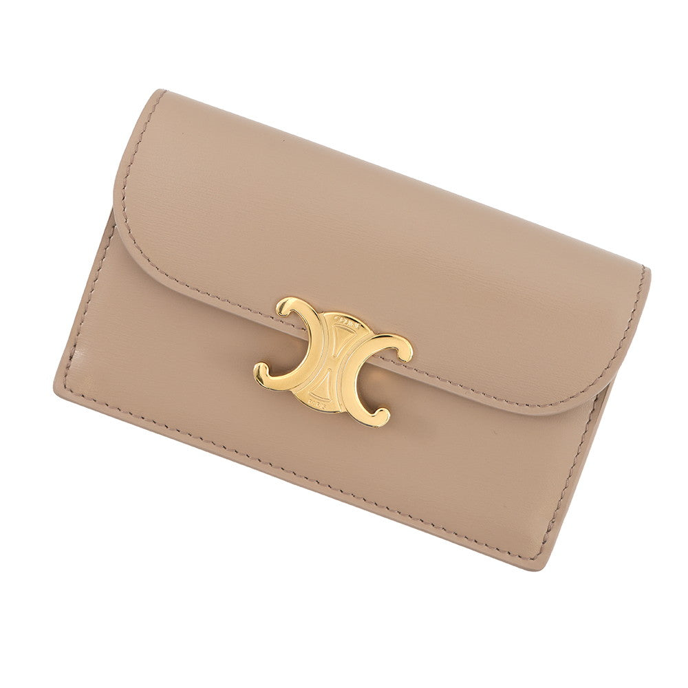 CELINE Triomphe Card Case Taupe Grey10P073DPV Shiny Calf Leather