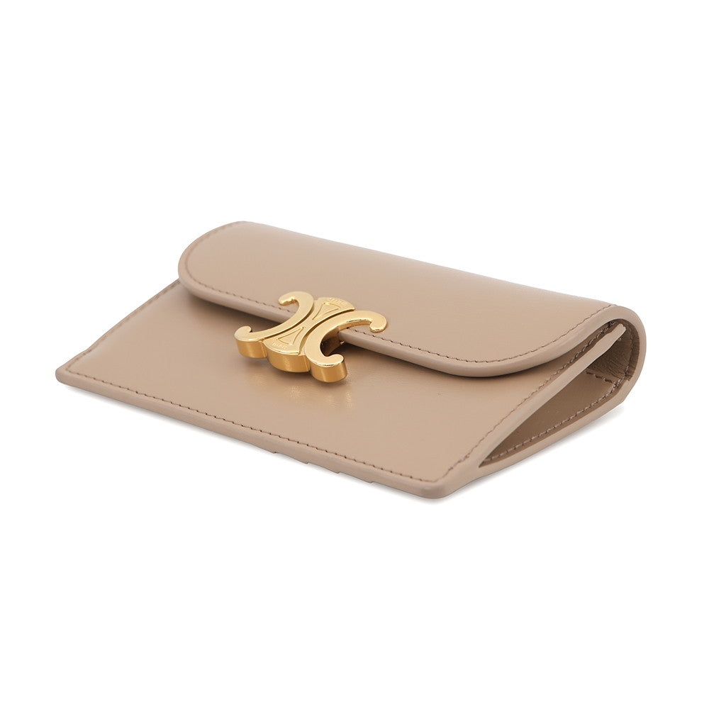 CELINE Triomphe Card Case Taupe Grey10P073DPV Shiny Calf Leather