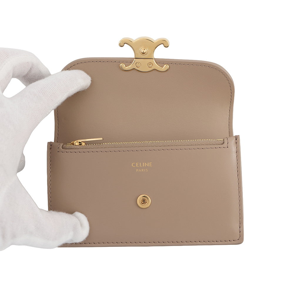 CELINE Triomphe Card Case Taupe Grey10P073DPV Shiny Calf Leather