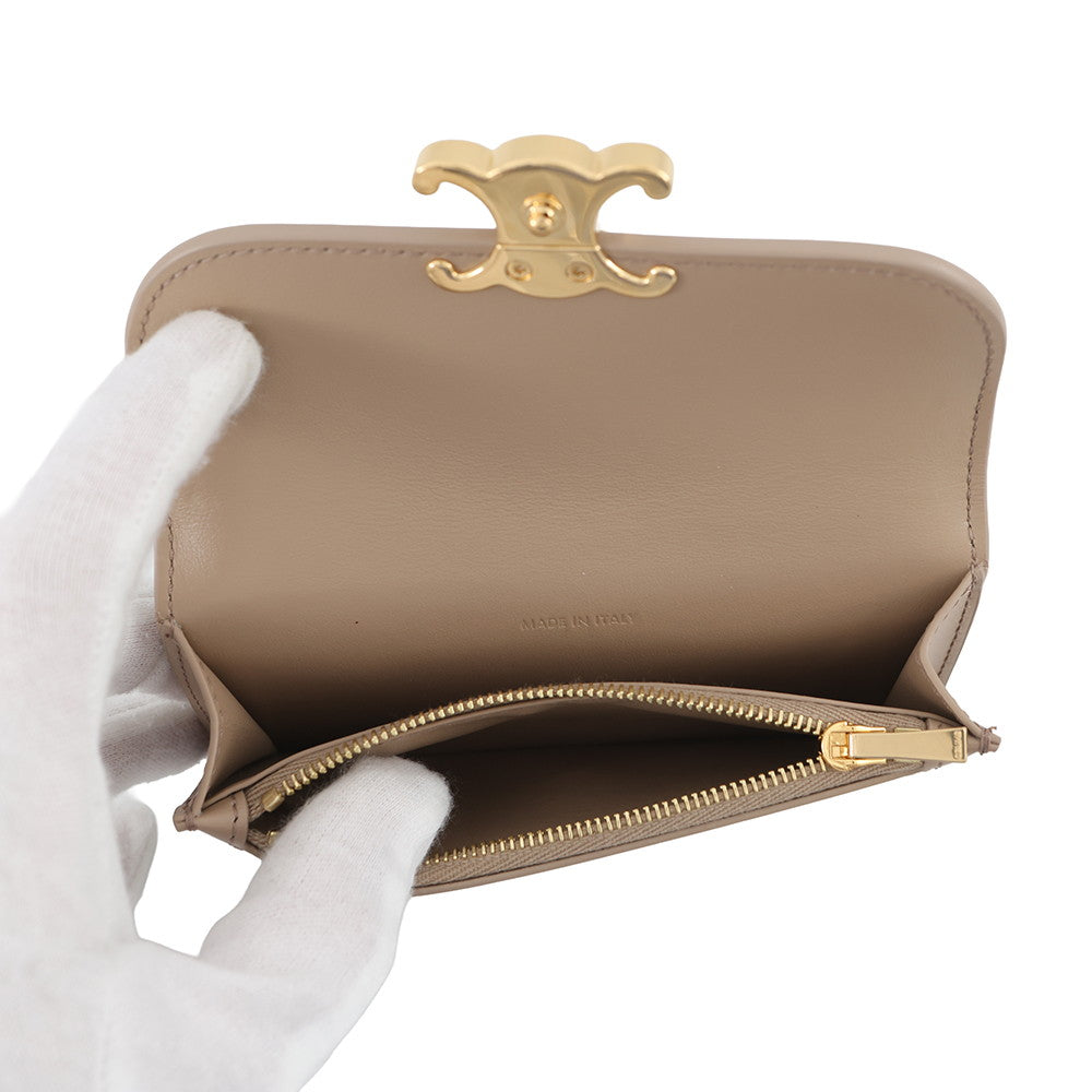 CELINE Triomphe Card Case Taupe Grey10P073DPV Shiny Calf Leather