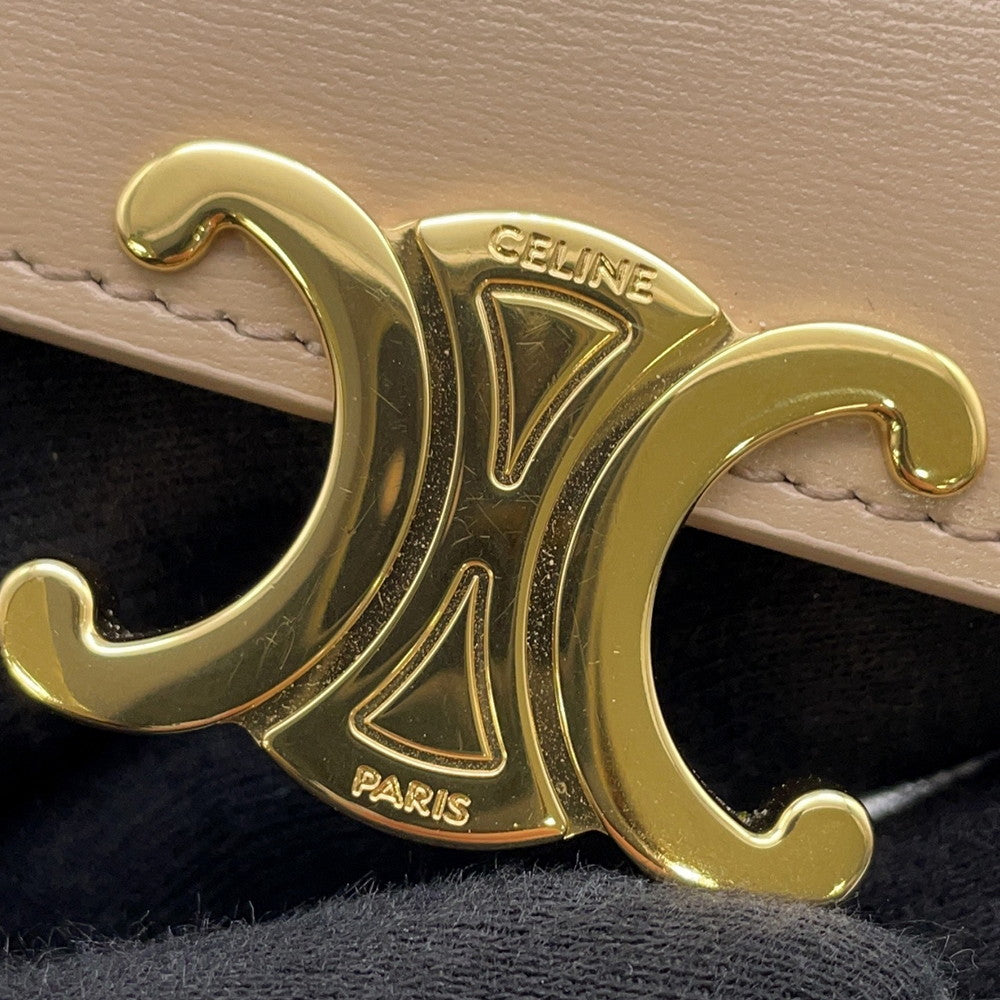 CELINE Triomphe Card Case Taupe Grey10P073DPV Shiny Calf Leather