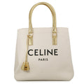 CELINE Horizontal Cabas Tote Bag Gold/Ivory192162 Leather Canvas