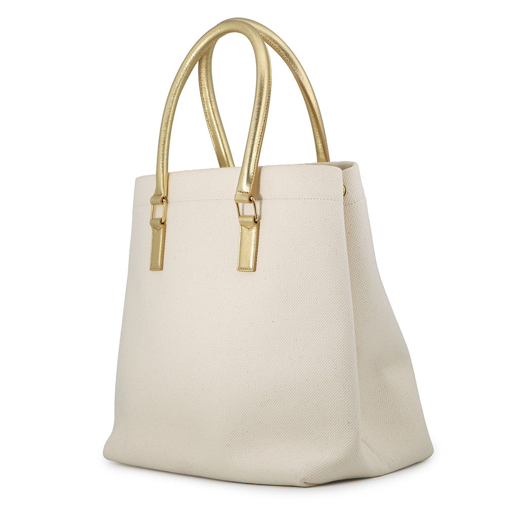 CELINE Horizontal Cabas Tote Bag Gold/Ivory192162 Leather Canvas