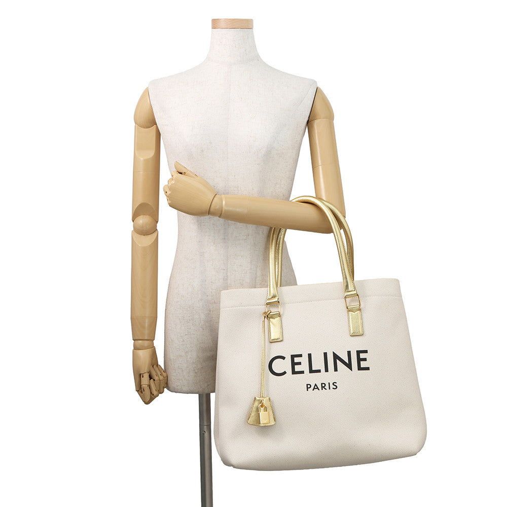 CELINE Horizontal Cabas Tote Bag Gold/Ivory192162 Leather Canvas