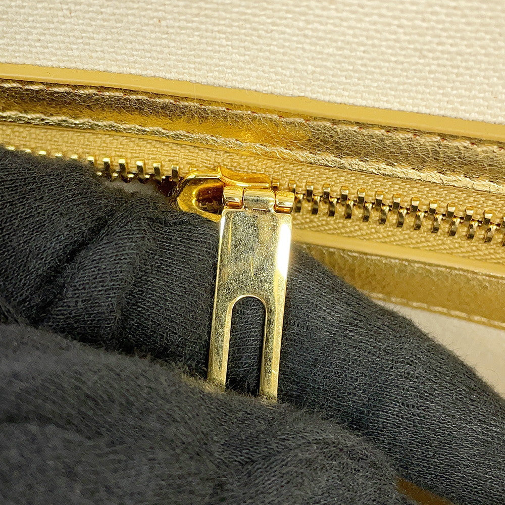 CELINE Horizontal Cabas Tote Bag Gold/Ivory192162 Leather Canvas