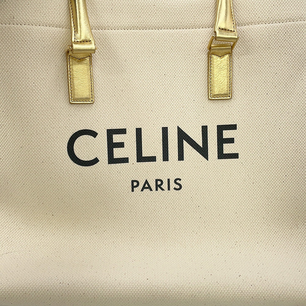 CELINE Horizontal Cabas Tote Bag Gold/Ivory192162 Leather Canvas