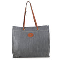 CELINE Square Cabas Stripe Tote Bag Navy/Tan192802CHD.07AT Canvas Calf Leather