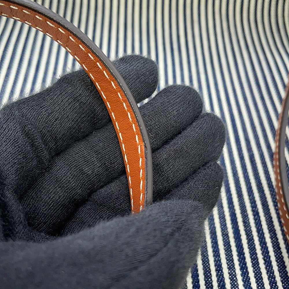 CELINE Square Cabas Stripe Tote Bag Navy/Tan192802CHD.07AT Canvas Calf Leather