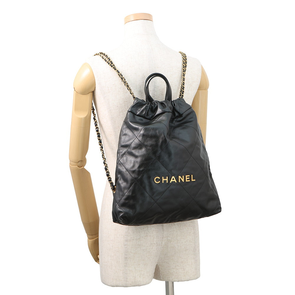 CHANEL CHANEL22 Backpack BlackAS3859 Shiny Calf Leather Size Small