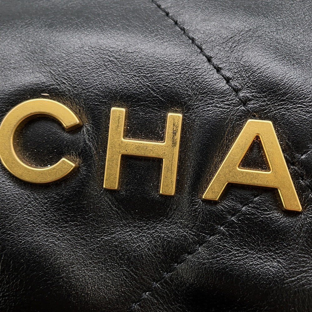 CHANEL CHANEL22 Backpack BlackAS3859 Shiny Calf Leather Size Small