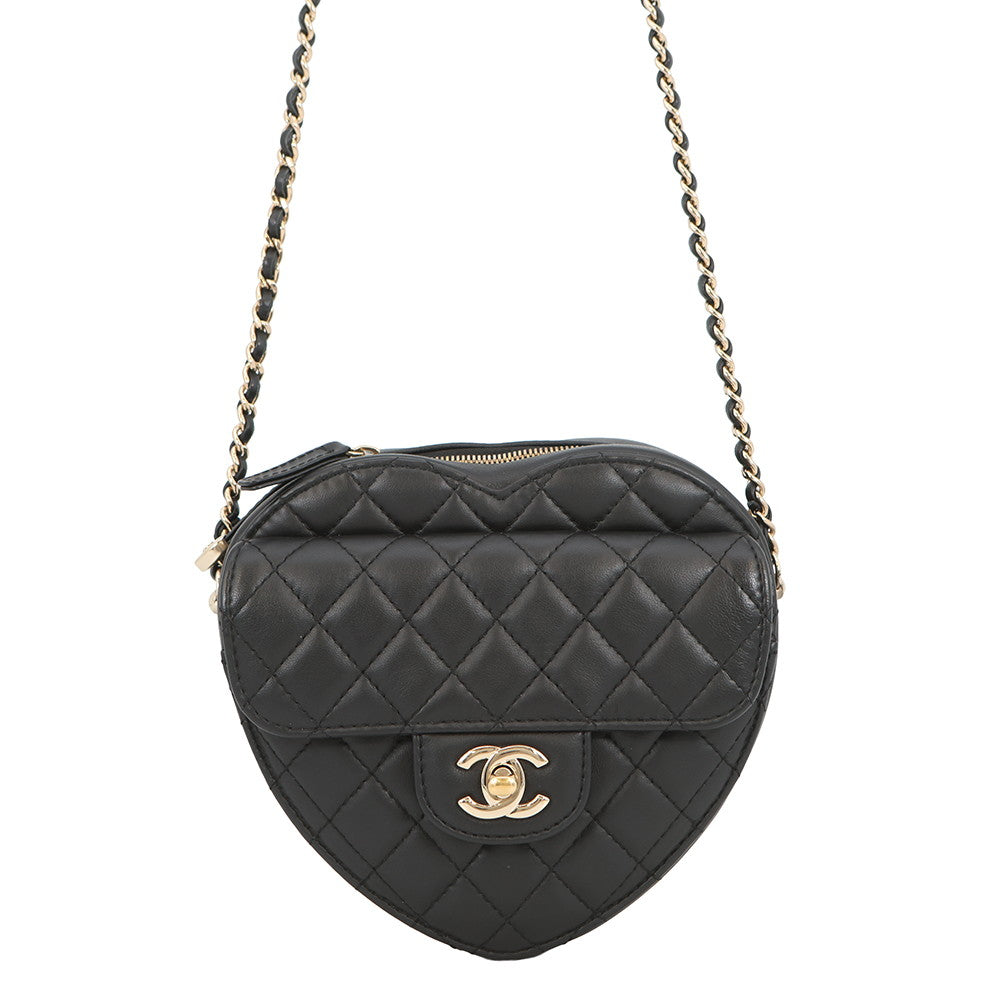 CHANEL Matelasse Heart Shape Chain Shoulder Black BlackAS3191 Lambskin