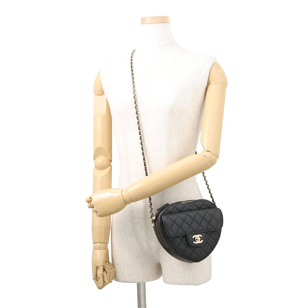 CHANEL Matelasse Heart Shape Chain Shoulder Black BlackAS3191 Lambskin