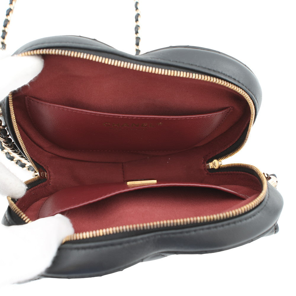 CHANEL Matelasse Heart Shape Chain Shoulder Black BlackAS3191 Lambskin